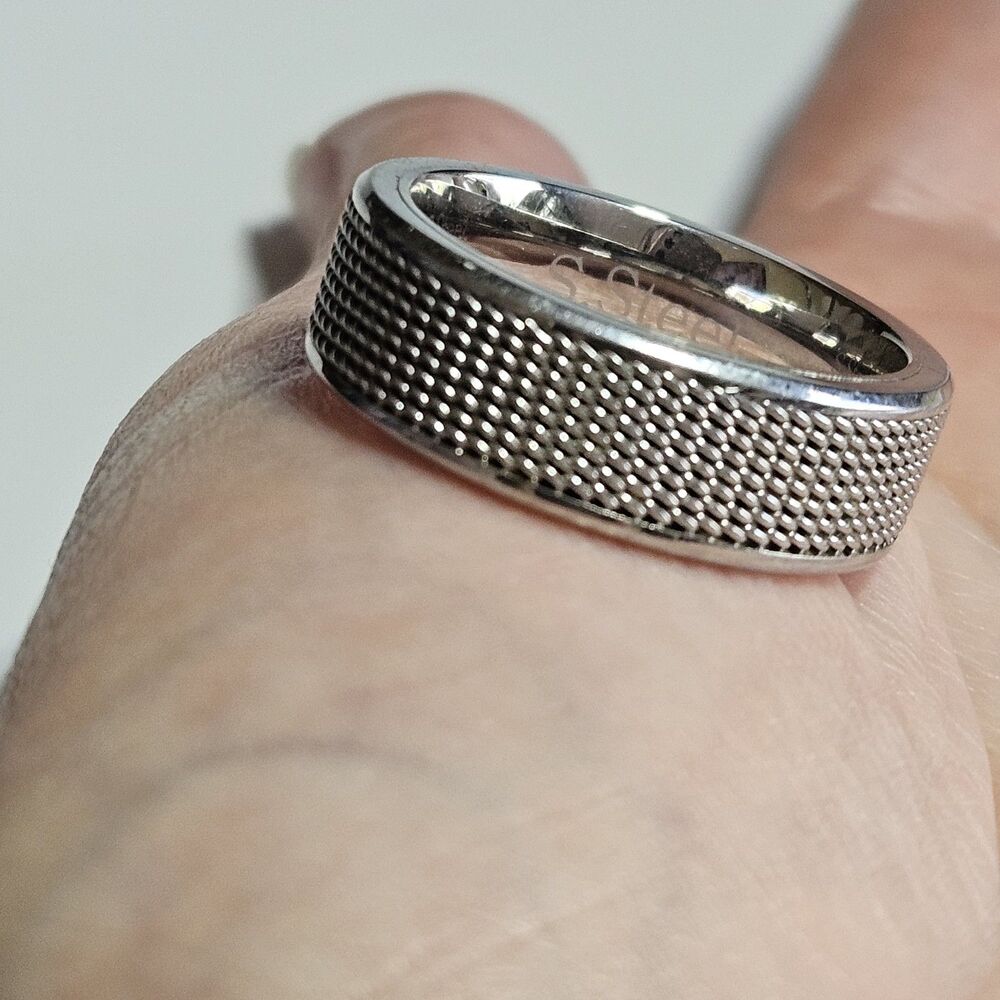 Mesh Textured Comfort Fit Stainless Steel Wedding Band Ring Size 11 - Picture 4 of 13